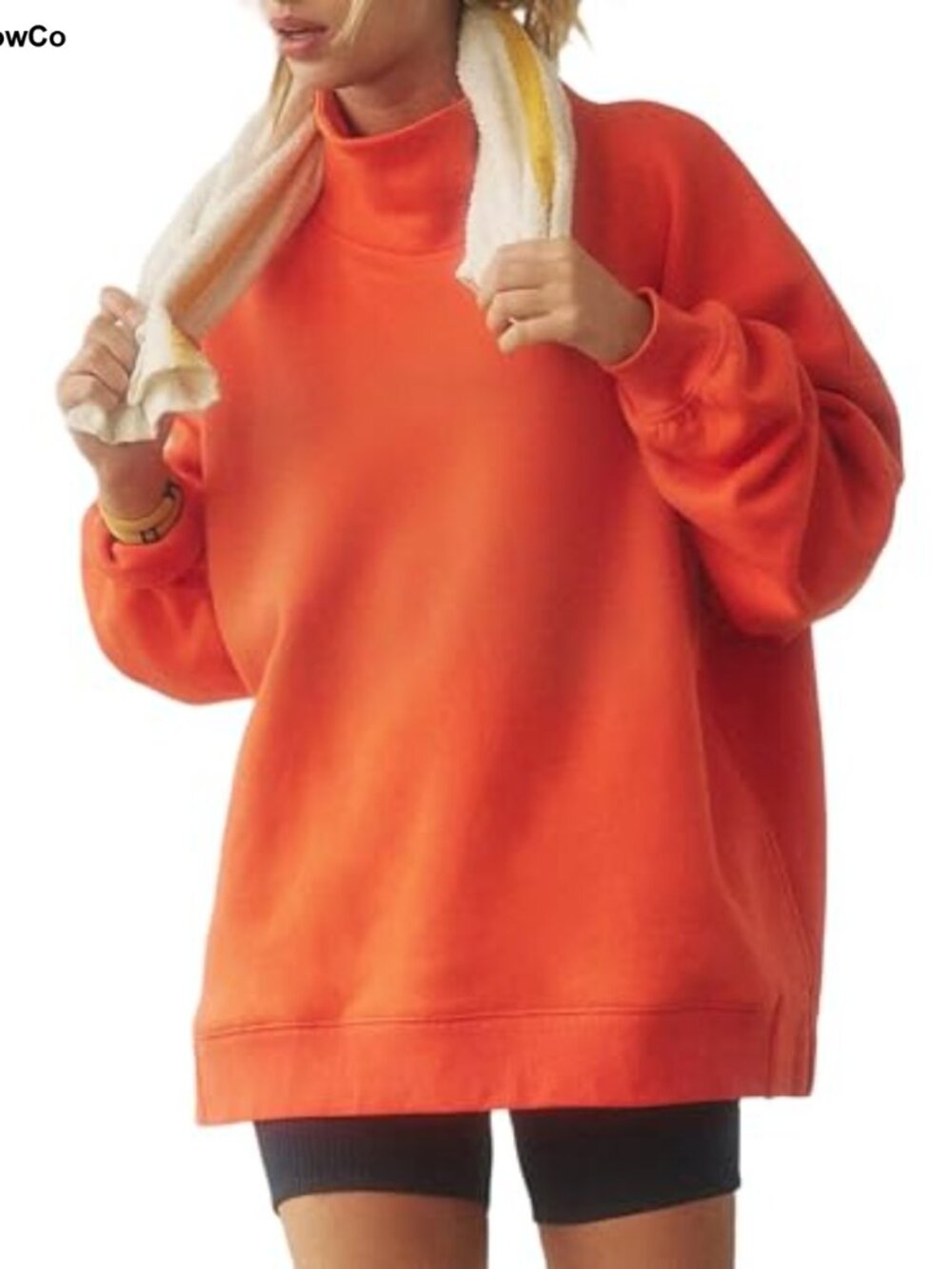 Womens Oversized Mock Neck Fleece Sweatshirt Drop Shoulder Pullover
